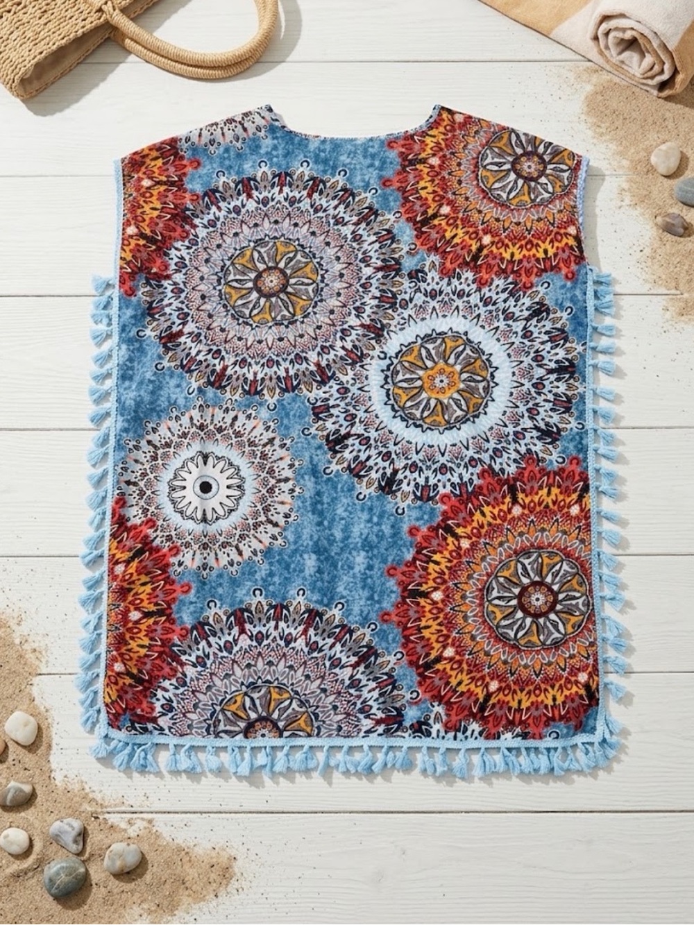 Yincra Boho Mandala Tassel Swimsuit Cover-Up Dress (Size Large)